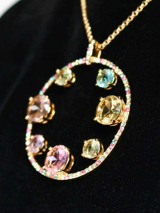 KATE SPADE Carnival Crystal Long Necklace Pastel Circle Bezel Spring Summer - Picture 9 of 9